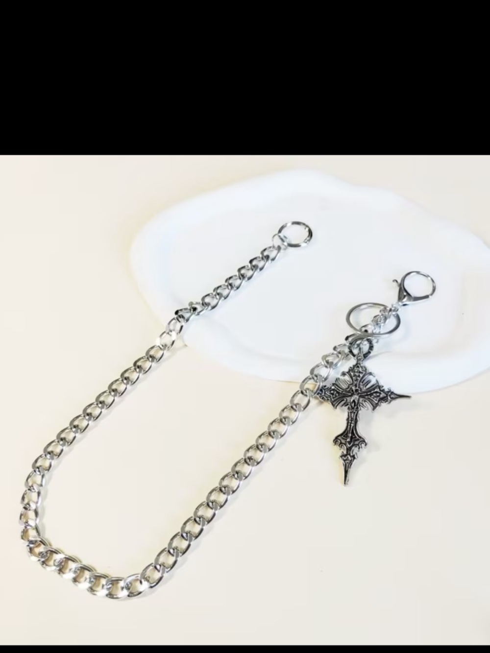 Silver Chain belt with Ornate Cross Charm